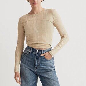 VARIEGATED RIBBED CREWNECK LONG-SLEEVE TEE